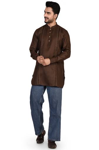 Men's pure linen pintuck short kurta