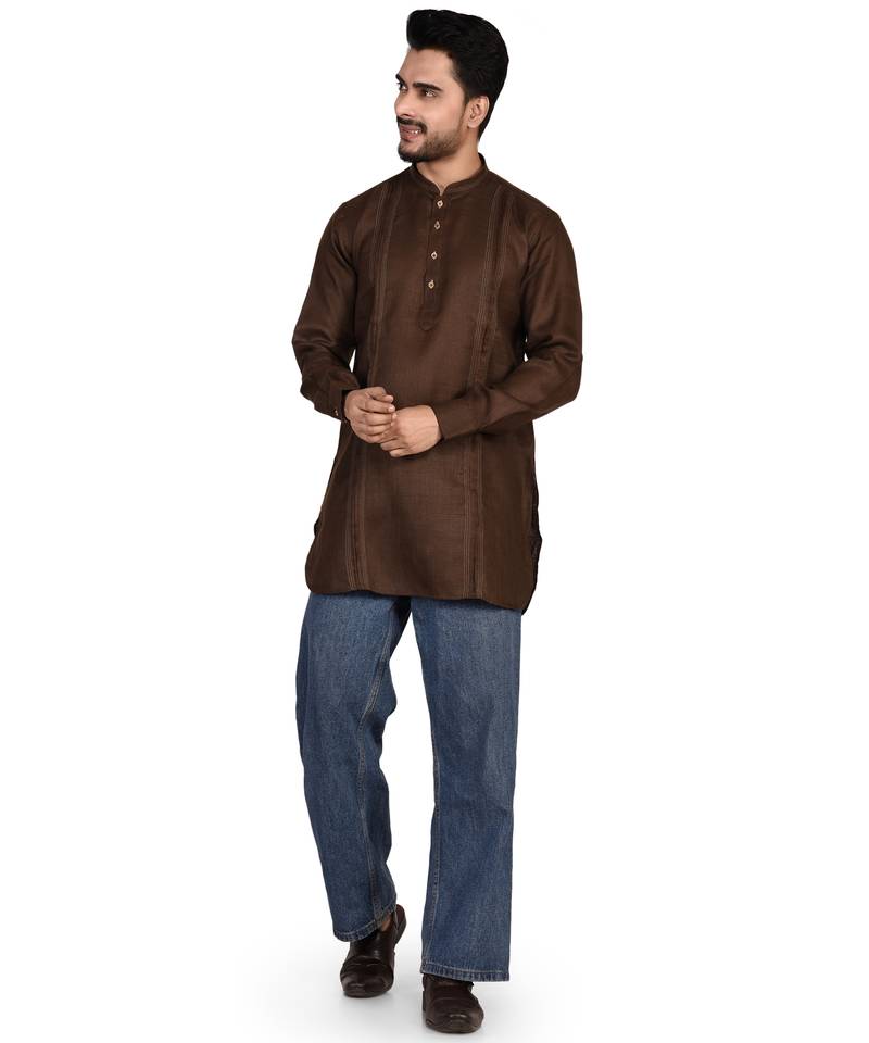 Men's pure linen pintuck short kurta