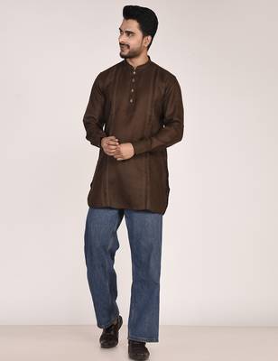 Men's pure linen pintuck short kurta 2