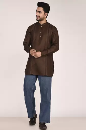 Men's pure linen pintuck short kurta