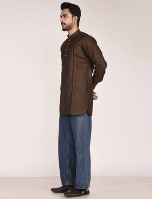Men's pure linen pintuck short kurta 3