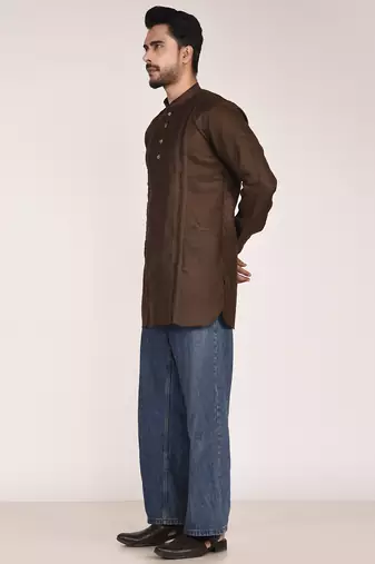 Men's pure linen pintuck short kurta