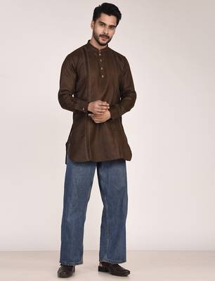 Men's pure linen pintuck short kurta 4
