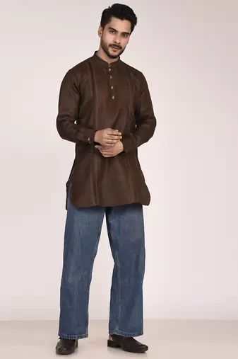Men's pure linen pintuck short kurta