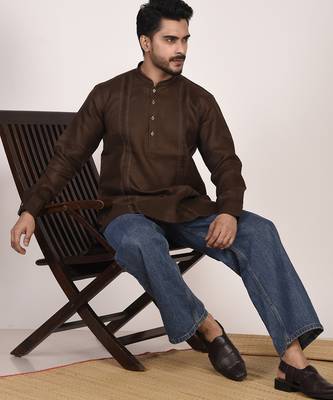 Men's pure linen pintuck short kurta 5