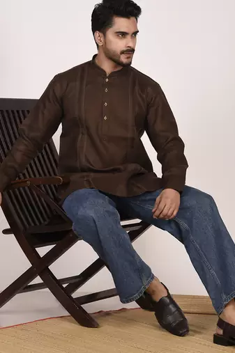 Men's pure linen pintuck short kurta
