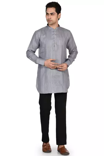 Men's pure linen pintuck short kurta