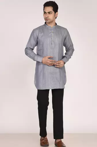 Men's pure linen pintuck short kurta