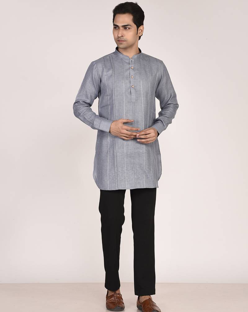 Men's pure linen pintuck short kurta
