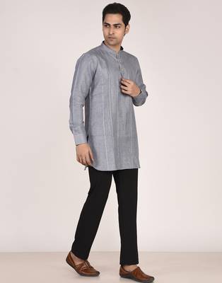 Men's pure linen pintuck short kurta 3