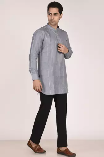 Men's pure linen pintuck short kurta