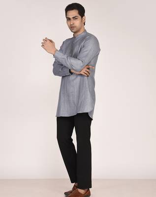 Men's pure linen pintuck short kurta 4
