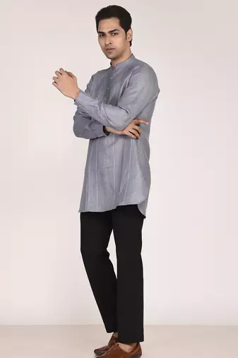 Men's pure linen pintuck short kurta