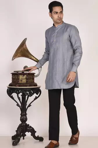 Men's pure linen pintuck short kurta