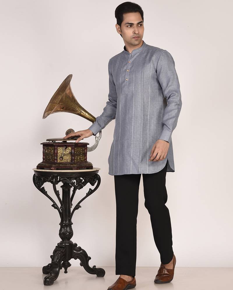 Men's pure linen pintuck short kurta