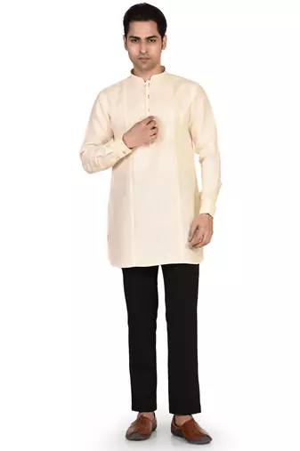 Men's pure linen short kurta with thread work