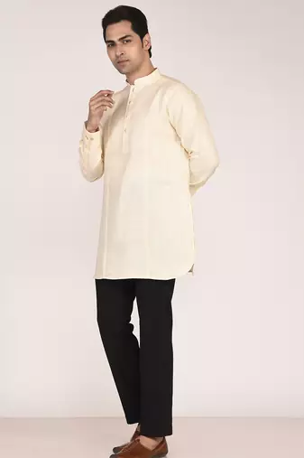 Men's pure linen short kurta with thread work