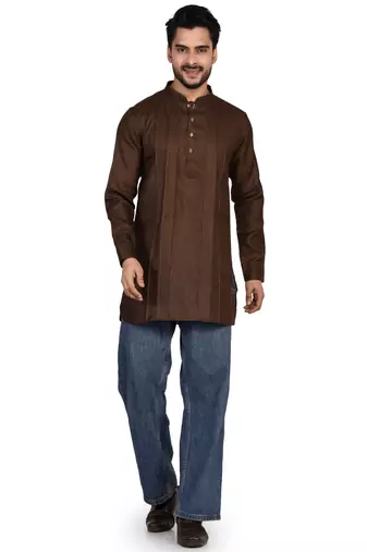 Men's pure linen pintuck short kurta