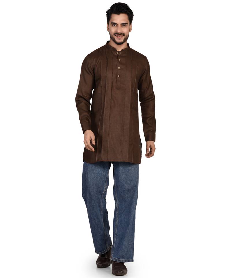 Men's pure linen pintuck short kurta