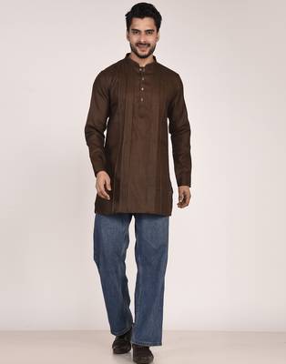 Men's pure linen pintuck short kurta 2