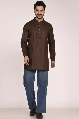 Men's pure linen pintuck short kurta