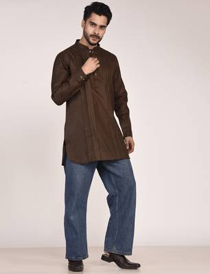 Men's pure linen pintuck short kurta 3