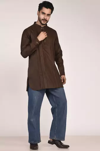 Men's pure linen pintuck short kurta