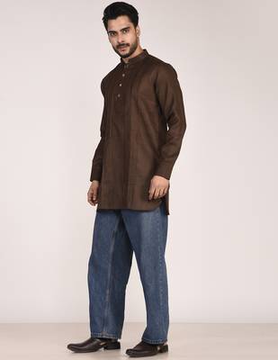 Men's pure linen pintuck short kurta 4