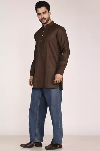 Men's pure linen pintuck short kurta