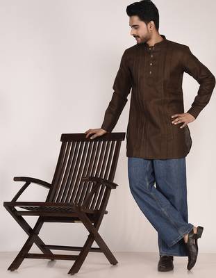 Men's pure linen pintuck short kurta 5
