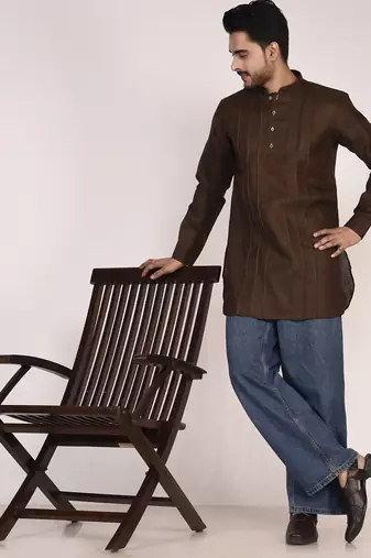 Men's pure linen pintuck short kurta