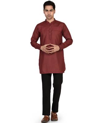 Men's pure linen pintuck short kurta 1