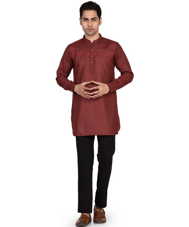 Men's pure linen pintuck short kurta