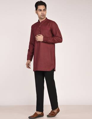Men's pure linen pintuck short kurta 3