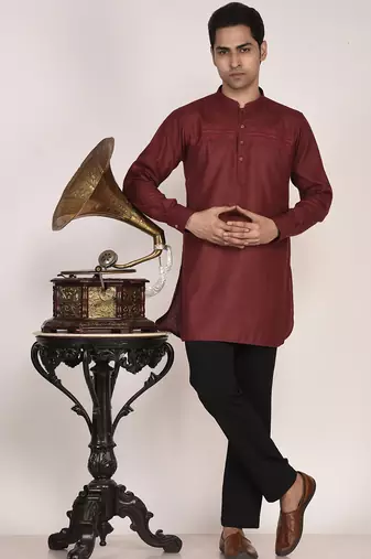 Men's pure linen pintuck short kurta