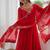 Red georgette anarkali suit set with heavy zari embroidery & mirror work border