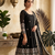 Women's black embroidered anarkali kurta pant set with dupatta