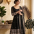 Women's black embroidered anarkali kurta pant set with dupatta