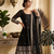 Women's black embroidered anarkali kurta pant set with dupatta