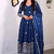 Women's blue embroidered anarkali kurta pant set with dupatta