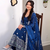 Women's blue embroidered anarkali kurta pant set with dupatta