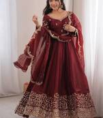 Maroon  embroidered anarkali suit set for women