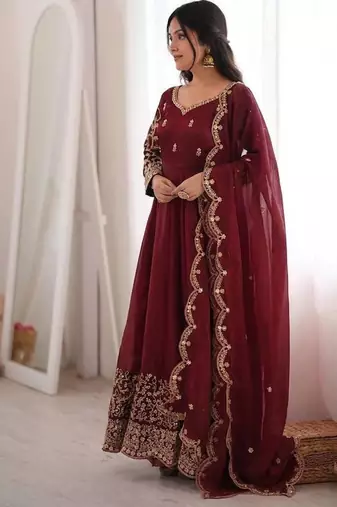 Maroon  embroidered anarkali suit set for women