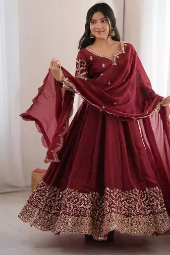 Maroon  embroidered anarkali suit set for women