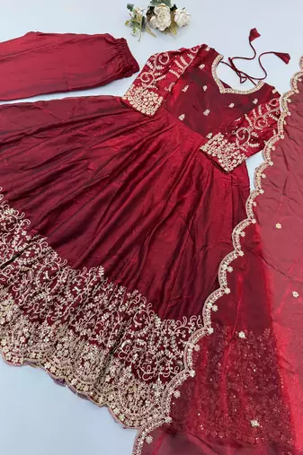 Maroon  embroidered anarkali suit set for women