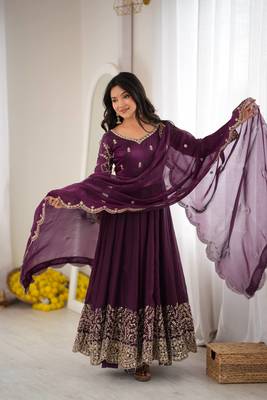 Wine purple embroidered anarkali suit set for women 2