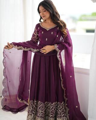 Wine purple embroidered anarkali suit set for women 3