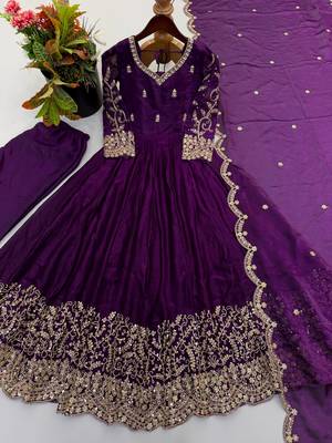 Wine purple embroidered anarkali suit set for women 4