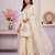 Cream embroidered silk blend sharara suit set with dupatta