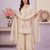 Cream embroidered silk blend sharara suit set with dupatta